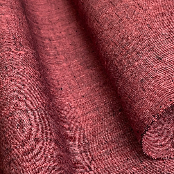 Black + Raspberry Rustic Textured Slubby Handwoven Kimono Silk Tsumugi By the Yard #252