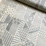 Off-White/Gray Ikat, "Sampler" Faux Patchwork Vintage Silk Tsumugi Pongee from Japan By the Yard #253