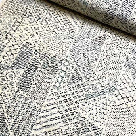 Off-White/Gray Ikat, "Sampler" Faux Patchwork Vintage Silk Tsumugi Pongee from Japan By the Yard #253