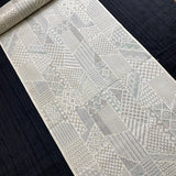 Off-White/Gray Ikat, "Sampler" Faux Patchwork Vintage Silk Tsumugi Pongee from Japan By the Yard #253