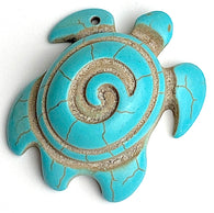 Re-Stocked, Large Turquoise Turtle Pendant, Faux Turquoise Stone or Ceramic  1-5/8"  #LP-88