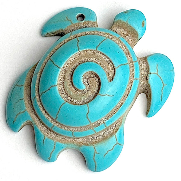Re-Stocked, Large Turquoise Turtle Pendant, Faux Turquoise Stone or Ceramic  1-5/8"  #LP-88