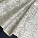 Off-White/Gray Ikat, "Sampler" Faux Patchwork Vintage Silk Tsumugi Pongee from Japan By the Yard #253