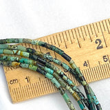 Re-Stocked, Tiny Green/Black Jasper Stone Thin Tube/Column Beads, 3-4mm x 2mm, Strand of 85/90 Beads.  #LP-19