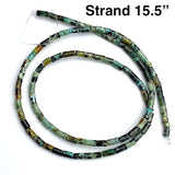 Re-Stocked, Tiny Green/Black Jasper Stone Thin Tube/Column Beads, 3-4mm x 2mm, Strand of 85/90 Beads.  #LP-19