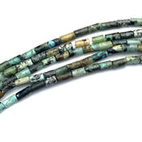 Re-Stocked, Tiny Green/Black Jasper Stone Thin Tube/Column Beads, 3-4mm x 2mm, Strand of 85/90 Beads.  #LP-19