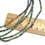Re-Stocked, Tiny Green/Black Jasper Stone Thin Tube/Column Beads, 3-4mm x 2mm, Strand of 85/90 Beads.  #LP-19