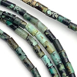 Re-Stocked, Tiny Green/Black Jasper Stone Thin Tube/Column Beads, 3-4mm x 2mm, Strand of 85/90 Beads.  #LP-19