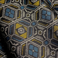 Black/Gray/Gold/Blue Ikat Vintage Kimono Silk Oshima? from Japan By the Yard #256