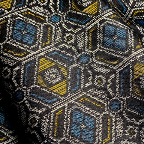 Black/Gray/Gold/Blue Ikat Masterpiece, Vintage Silk Oshima? Pongee from Japan By the Yard #256