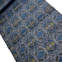 Black/Gray/Gold/Blue Ikat Vintage Kimono Silk Oshima? from Japan By the Yard #256