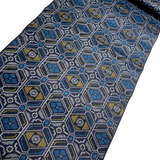 Black/Gray/Gold/Blue Ikat Masterpiece, Vintage Silk Oshima? Pongee from Japan By the Yard #256