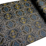 Black/Gray/Gold/Blue Ikat Masterpiece, Vintage Silk Oshima? Pongee from Japan By the Yard #256