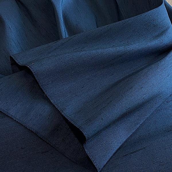 Solid Dark Indigo Blue/Black Slubby Lustrous Vintage Kimono Silk from Japan, By the Yard # 301
