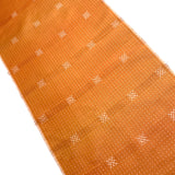 Pumpkin / Cream Sashiko-Look Checkerboard Featherweight Vintage Kimono Kasuri Ikat from Japan, By the Yard # 302