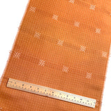 Pumpkin / Cream Sashiko-Look Checkerboard Featherweight Vintage Kimono Kasuri Ikat from Japan, By the Yard # 302