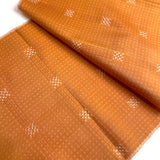 Pumpkin / Cream Sashiko-Look Checkerboard Featherweight Vintage Kimono Kasuri Ikat from Japan, By the Yard # 302