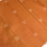 Pumpkin / Cream Sashiko-Look Checkerboard Featherweight Vintage Kimono Kasuri Ikat from Japan, By the Yard # 302