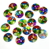 Green Psychedelic 'Stained Glass' Abstract Shell, 9/16" Colorful 14mm 2-Hole Button, Pack of 20 # LP-98