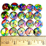 Green Psychedelic 'Stained Glass' Abstract Shell, 9/16" Colorful 14mm 2-Hole Button, Pack of 20 # LP-98