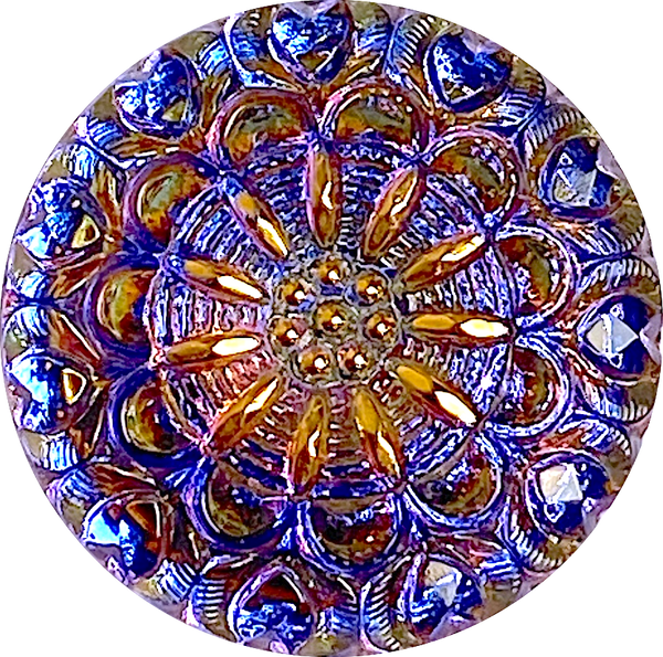 SALE, Violet Purple Crown Flower Czech Glass Shank Back Button 1-1/16"  # CZ-098