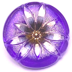 SALE, Purple/Gold/Silver Lotus Button, Czech Glass 18mm / 3/4"  Shank Back #CZ-163-B