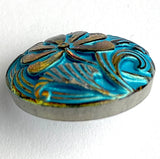 Re-Stocked, Pincushion Flower, Volcano /Turquoise Czech Glass 18 mm / 11/16" # CZ-038