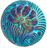 Re-Stocked, Pincushion Flower, Volcano /Turquoise Czech Glass 18 mm / 11/16" # CZ-038