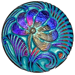 Re-Stocked, Pincushion Flower, Volcano /Turquoise Czech Glass 18 mm / 11/16" # CZ-038