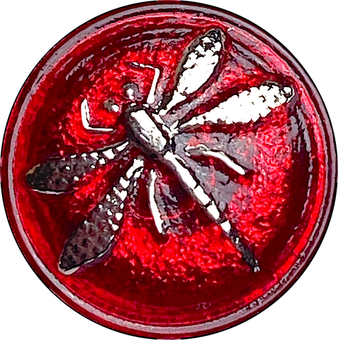 Dragonfly Czech Glass Button, Bright Red 18mm / 3/4"  # CZ 042-1
