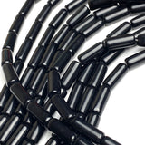 New Markdown, Black Obsidian Cylinder Beads, 15mm x 6mm, 9/16"- 5/8", Strand of 24 Beads  #LP-30