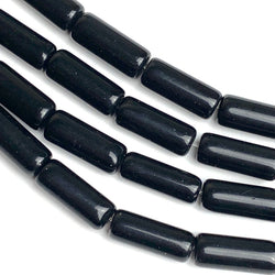 New Markdown, Black Obsidian Cylinder Beads, 15mm x 6mm, 9/16"- 5/8", Strand of 24 Beads  #LP-30