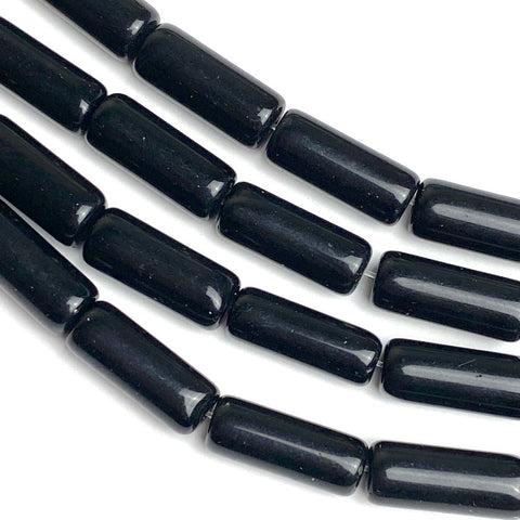 New Markdown, Black Obsidian Cylinder Beads, 15mm x 6mm, 9/16"- 5/8", Strand of 24 Beads  #LP-30