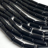 New Markdown, Black Obsidian Cylinder Beads, 15mm x 6mm, 9/16"- 5/8", Strand of 24 Beads  #LP-30