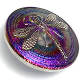 Re-Stocked Dragonfly Czech Glass Button, Green w. Purple & Silver 24mm / 15/16" # CZ-103