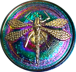Re-Stocked Dragonfly Czech Glass Button, Green w. Purple & Silver 24mm / 15/16" # CZ-103