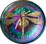 Re-Stocked Dragonfly Czech Glass Button, Green w. Purple & Silver 24mm / 15/16" # CZ-103