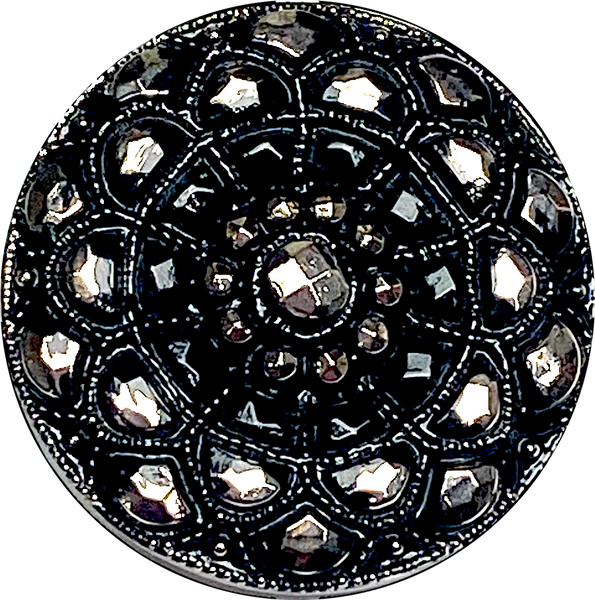SALE, Sparkly Black Mandala Czech Glass 18mm / 3/4"  # CZ-221