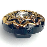 Black/Gold/Rhinestone Small Czech Glass Button 13mm  1/2"  # CZ-176