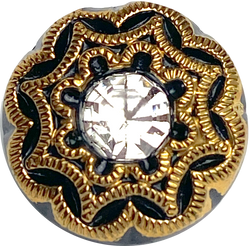 Black/Gold/Rhinestone Small Czech Glass Button 13mm  1/2"  # CZ-176