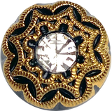 Black/Gold/Rhinestone Small Czech Glass Button 13mm  1/2"  # CZ-176
