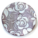 SALE Muted Amethyst / White Roses Laser-Etched Button, 13/16" / 20mm 2-Hole   Pack of TWO  #SK-1178