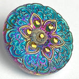 Re-Stocked, Blues/Purples/Gold Arabian Star 19mm Czech Glass Button 3/4"  # CZ-296