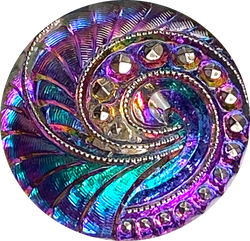 Re-Stocked, Impossibly Beautiful Large Czech Glass Swirl Button 1- 1/16"  #CZ-094