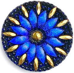 Re-Stocked, Cobalt Blue/Black/Gold Large Czech Iridescent Glass Button 1-3/16"  31mm #CZ-189