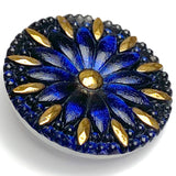 Dark Blue/Black/Gold Large Czech Iridescent Glass Button 1-3/16"  31mm #CZ-189