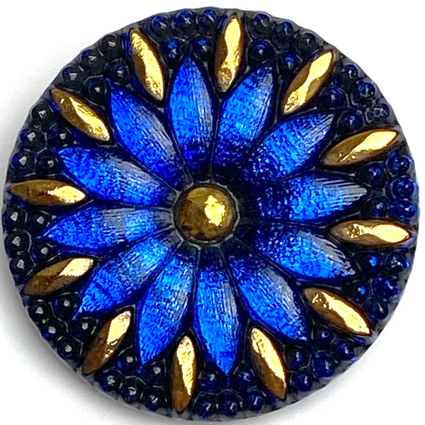 Running Low, Dark Blue/Black/Gold Large Czech Iridescent Glass Button 1-3/16"  31mm #CZ-189