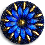Dark Blue/Black/Gold Large Czech Iridescent Glass Button 1-3/16"  31mm #CZ-189