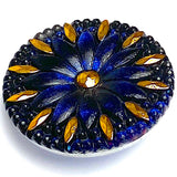 Re-Stocked, Cobalt Blue/Black/Gold Large Czech Iridescent Glass Button 1-3/16"  31mm #CZ-189