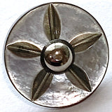 Gray Vintage Shell "Starflower" Button 3/4", Iridescent, Shank Back #SK-765